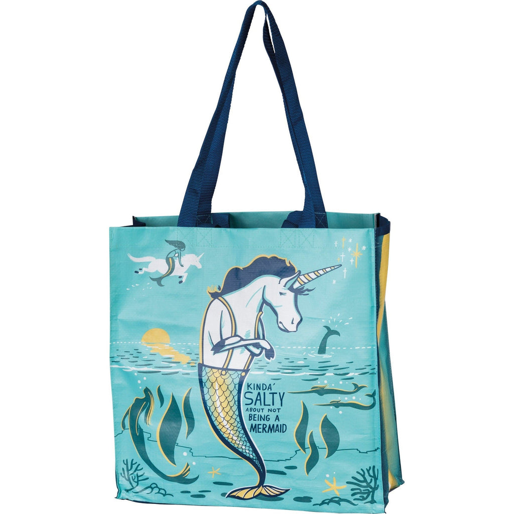 Kinda' Salty About Not Being A Mermaid Large Market Tote Bag in Mermaid Unicorn Design | 15.50