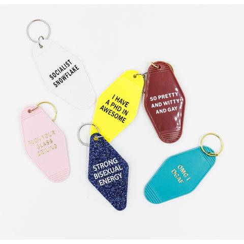 Strong Bisexual Energy Motel Style Keychain in Dark Blue Glitter