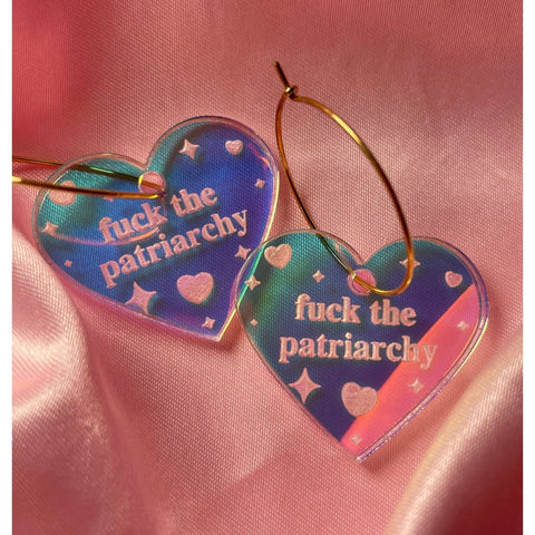 F/ck The Patriarchy Heart Hoop Earrings - Jewelry & Accessories