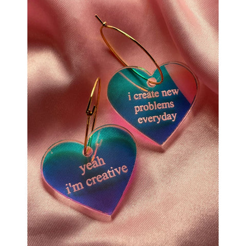 Yeah I’m Creative Heart Hoop Earrings - Jewelry & Accessories
